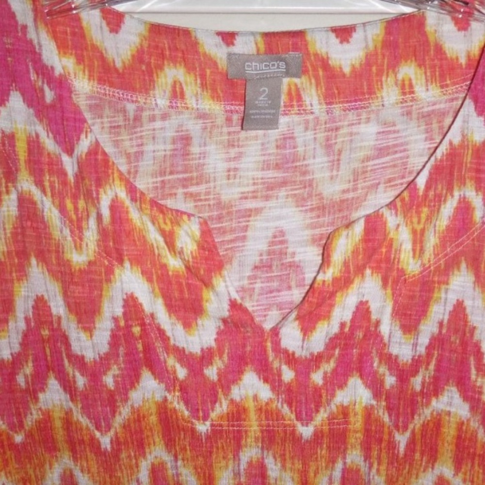 Chicos pink/orange chevron print tunic size L - Picture 2 of 5